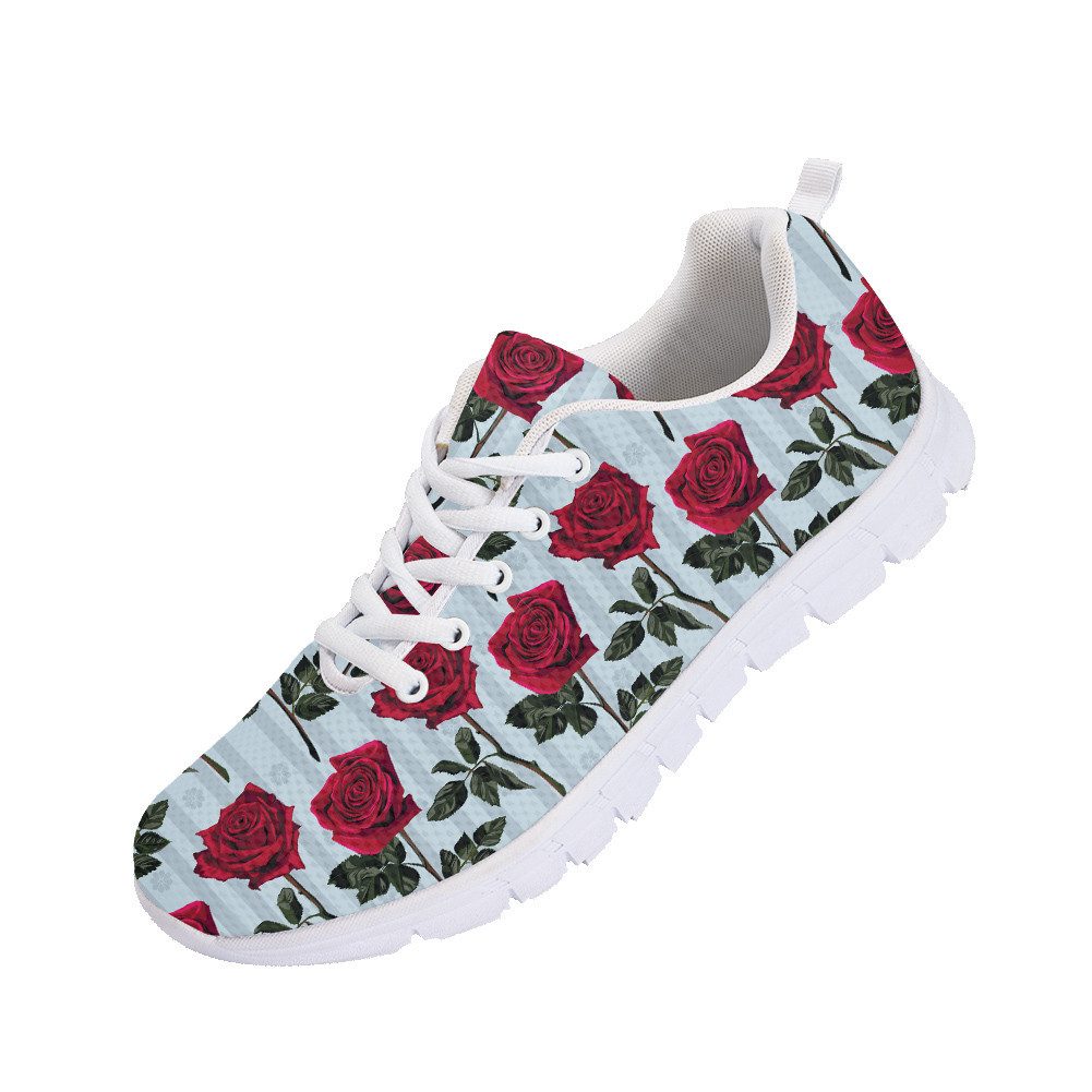 638633962884446134.jpg Pattern Of Red Flowers Roses And Leaves On Striped Background Running Shoes Sport Sneakers