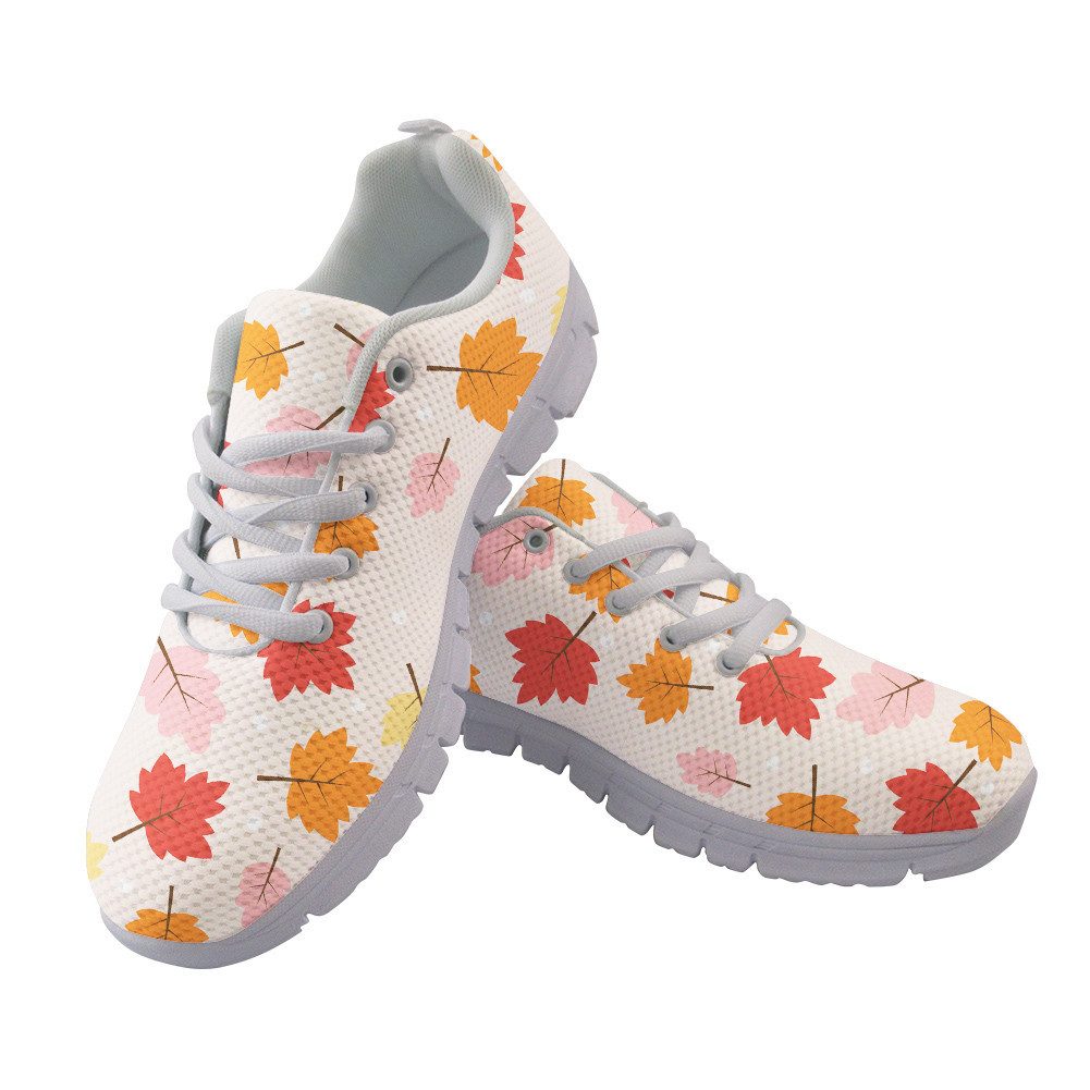 Pastel Pink Red And Orange Maple Leaves Pattern Running Shoes Sport Sneakers